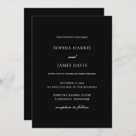 Elegante zwarte minimalistische bruiloft alles in  kaart