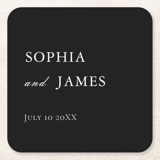 Elegante zwarte minimalistische bruiloft kartonnen onderzetters (Voorkant)