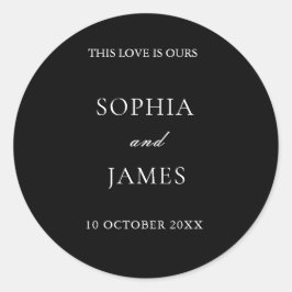 Elegante zwarte minimalistische bruiloft ronde sticker