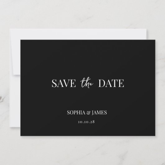 Elegante zwarte minimalistische bruiloft Save the Date (Voorkant)
