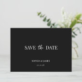 Elegante zwarte minimalistische bruiloft Save the Date (Staand voorkant)