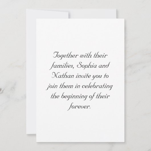 Elegante zwarte minimalistische bruiloft uitnodigi kaart (Achterkant)