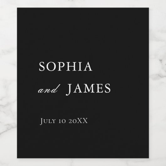 Elegante zwarte minimalistische bruiloft wijn etiket (Enkel label)