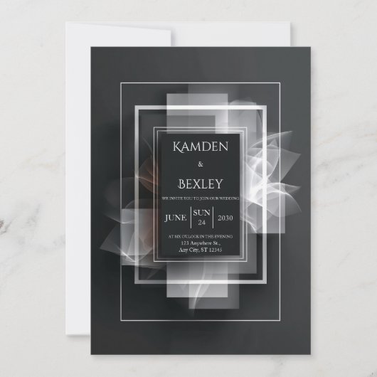 Elegante zwarte minimalistische geometrische bruil kaart (Voorkant)