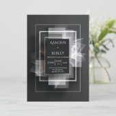 Elegante zwarte minimalistische geometrische bruil kaart (Staand voorkant)