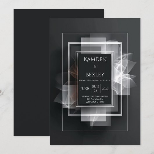 Elegante zwarte minimalistische geometrische bruil kaart (Voorkant / Achterkant)