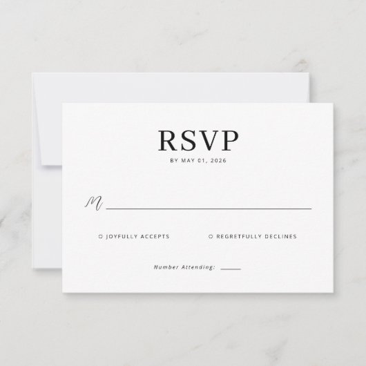 Elegante Zwarte Minimalistische RSVP Kaartje (Voorkant)