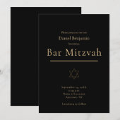 Elegante Zwarte Moderne Bar Mitzvah met Goud Kaart (Voorkant / Achterkant)