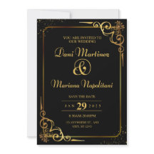 Elegante zwarte moderne bruiloft uitnodiging Kaart