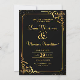 Elegante zwarte moderne bruiloft uitnodiging Kaart