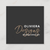 Elegante zwarte moderne kalligrafie script QR-code Vierkante Visitekaartje (Voorkant)