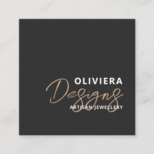 Elegante zwarte moderne kalligrafie script QR-code Vierkante Visitekaartje (Voorkant)