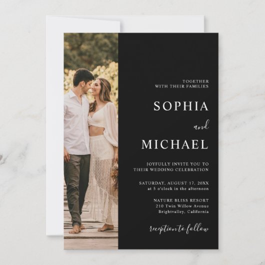 Elegante zwarte moderne minimale foto QR code brui Kaart (Voorkant)