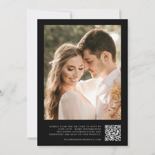 Elegante zwarte moderne minimale foto QR code brui Kaart (Achterkant)