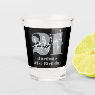 Elegante Zwarte Moderne Script 21e Verjaardag 1e Shot Glas