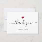 Elegante Zwarte Moderne Script Burgundy Rode Hart Bedankkaart (Voorkant)
