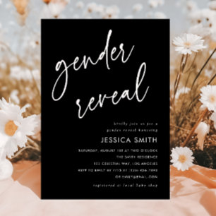 Elegante Zwarte Moderne Script Geslacht Reveal Fee Kaart