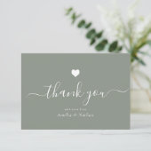 Elegante Zwarte Moderne Script Stof Groen Hart Bedankkaart (Staand voorkant)