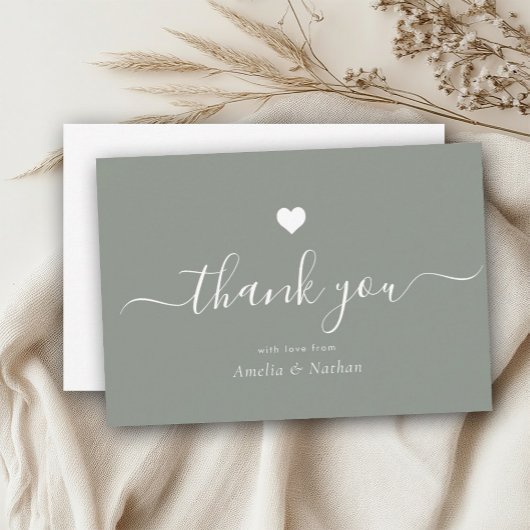 Elegante Zwarte Moderne Script Stof Groen Hart Bedankkaart