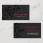Elegante zwarte monochromatische florale werveling visitekaartje (Voorkant / Achterkant)