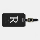 Elegante zwarte monogram bagagelabel (Voorkant horizontaal)