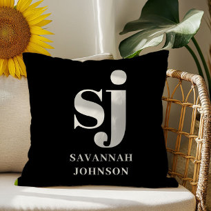 Elegante zwarte monogram beginletters  kussen