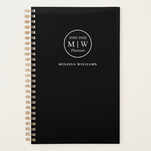 Elegante Zwarte Monogram Beginletters Wekelijkse M Planner (Voorkant)