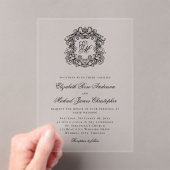 Elegante zwarte monogram crest bruiloft acryl uitnodigingen (Insitu (Draagbaar))