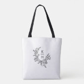 Elegante zwarte monogram crest bruiloft tote bag (Achterkant)