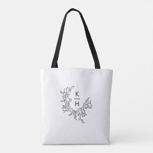 Elegante zwarte monogram crest bruiloft tote bag (Achterkant)