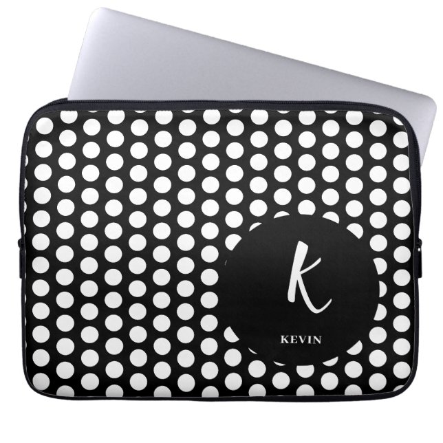 Elegante zwarte monogram laptophoes laptop sleeve (Voorkant)