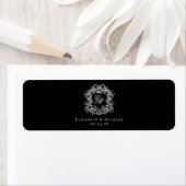 Elegante zwarte monogram trouw crest sigaarband etiket (Insitu)
