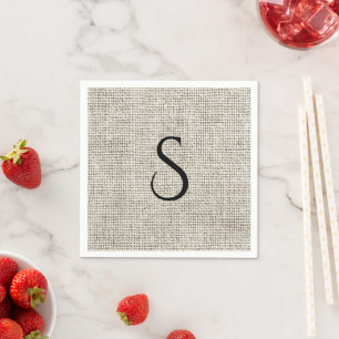 Elegante Zwarte Monogram Trouw Faux Linen Servet