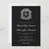 Elegante zwarte monogram trouw krans kaart (Voorkant)
