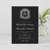 Elegante zwarte monogram trouw krans kaart (Staand voorkant)