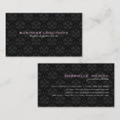 Elegante zwarte monotonen  bloemdamast visitekaartje (Voorkant / Achterkant)