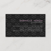 Elegante zwarte monotonen  bloemdamast visitekaartje (Achterkant)