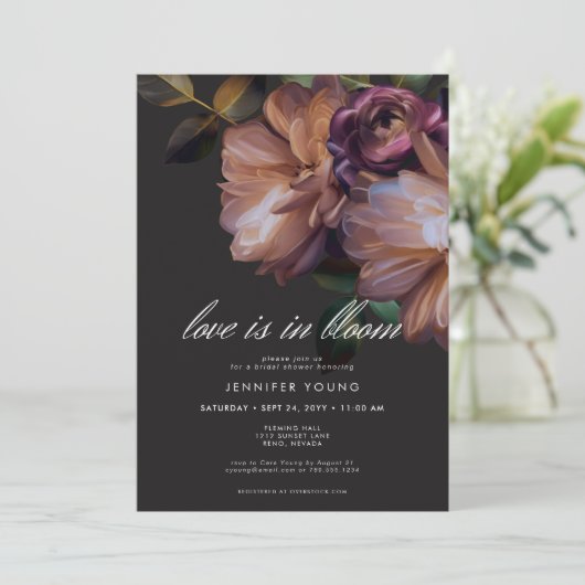 Elegante zwarte Moody Bloemen Liefde in Bloei Douc Kaart (Staand voorkant)