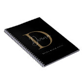 Elegante Zwarte Mosgroene Gouden Script Monogram Notitieboek (Rechterzijde)