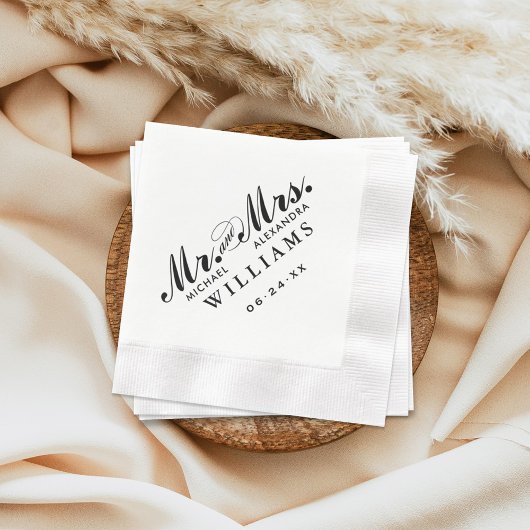 Elegante zwarte Mr en Mrs Custom Wedding Monogram Servet