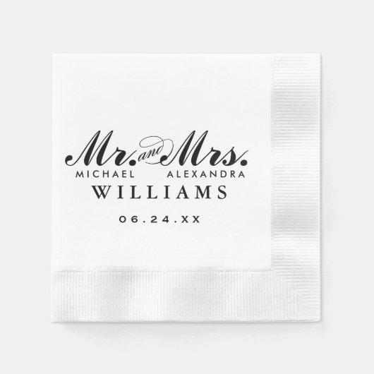 Elegante zwarte Mr en Mrs Custom Wedding Monogram Servetten (Voorkant)