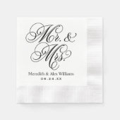 Elegante Zwarte Mr en Mrs Script Bruiloft Servetten (Voorkant)