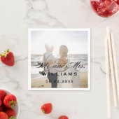 Elegante Zwarte Mr en Mrs Script Foto Bruiloft Servet (Insitu)