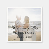 Elegante Zwarte Mr en Mrs Script Foto Bruiloft Servet (Voorkant)
