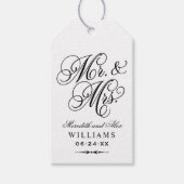 Elegante zwarte Mr en Mrs-script trouwgunst Cadeaulabel (Voorkant)