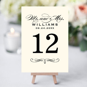 Elegante zwarte Mr en Mrs tafelnummerkaart Kaart