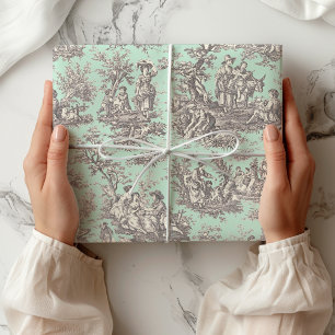 Elegante zwarte munt Franse toile landelijke bloem Cadeaupapier