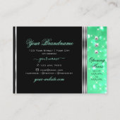 Elegante zwarte munt groen glitter diamanten zilve visitekaartje (Achterkant)