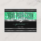 Elegante zwarte munt groen glitter diamanten zilve visitekaartje (Voorkant)