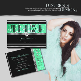 Elegante zwarte munt groen glitter diamanten zilve visitekaartje